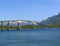 This sweeping bridge links Sortland to mainland Norway, but Marco Polo could not get under and took a long route to the port