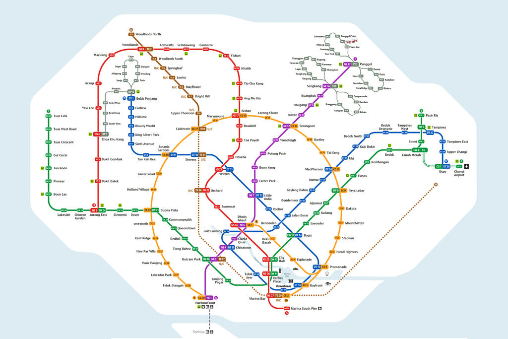The future Singapore mass transit system. Changi Airport is on the far right.